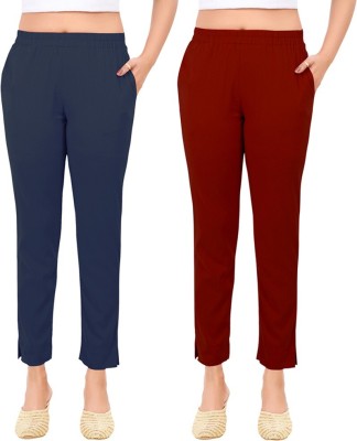 HouseOfCommon Regular Fit Women Dark Blue, Maroon Trousers