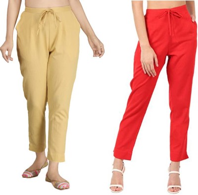 MayFay Regular Fit Women Gold, Red Trousers