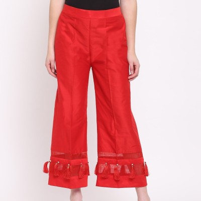 Rodya Regular Fit, Flared, Relaxed Women Red Trousers