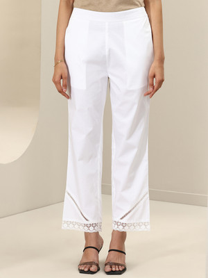 LIBAS Straight Fit Women White Trousers