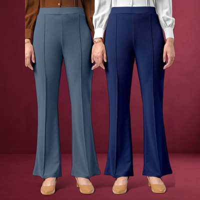 HouseOfCommon Comfort Fit, Regular Fit Women Grey, Dark Blue Trousers