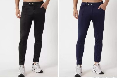 ynam Regular Fit Men Black, Blue Trousers