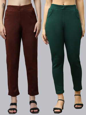 VALLES365 by S.c. Regular Fit Women Brown, Dark Green Trousers
