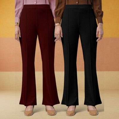 Anitafashion Loose Fit Women Maroon, Black Trousers