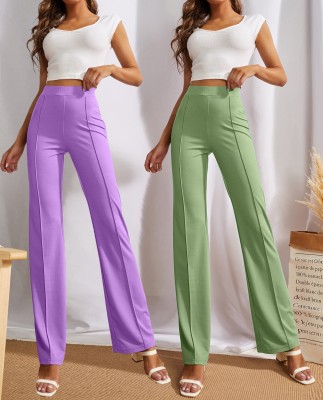 Radhikawold Regular Fit Women Purple, Green Trousers