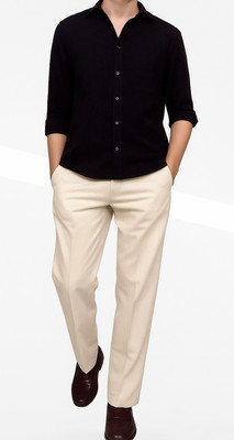 SWS Regular Fit Men Cream Trousers
