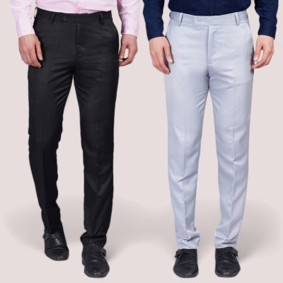 FUKUSO Regular Fit Men Black, Grey Trousers