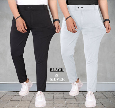 TENIT Regular Fit Men Black, Silver Trousers