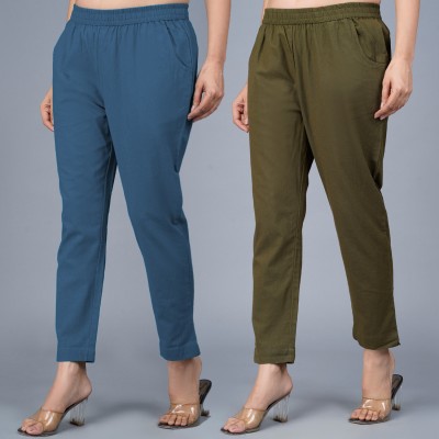 QuaClo Regular Fit Women Blue, Dark Green Trousers