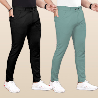 GIBBONTE Slim Fit Men Black, Green Trousers