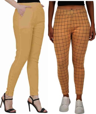 GOODZHUB Slim Fit Women Yellow, Gold Trousers