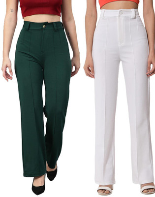KOTTY Regular Fit Women Green, White Trousers