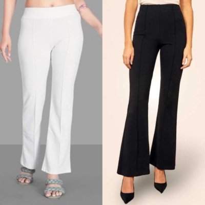 H AND S CLOTHING HOUSE Flared Women White, Black Trousers