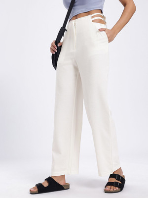 Glitchez Regular Fit Women White Trousers