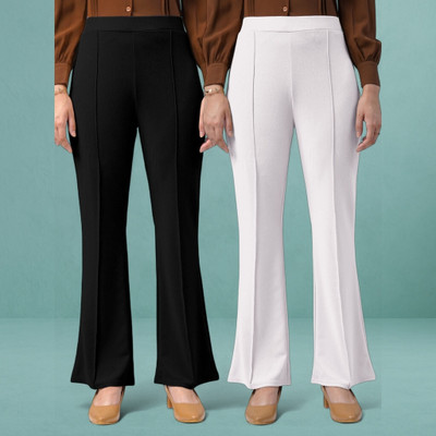 Anitafashion Loose Fit Women Black, White Trousers