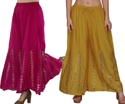 OMAYAA Comfort Fit Women Pink, Yellow Trousers