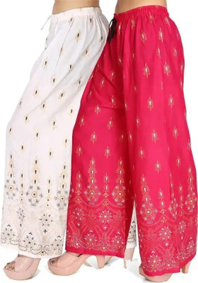 SHENEXAS Regular Fit Women White, Pink Trousers