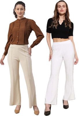 HouseOfCommon Slim Fit Women White, Beige Trousers