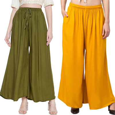 Ramadyers Flared Women Dark Green, Yellow Trousers