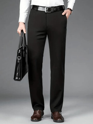 Broadstar Straight Fit Men Black Trousers