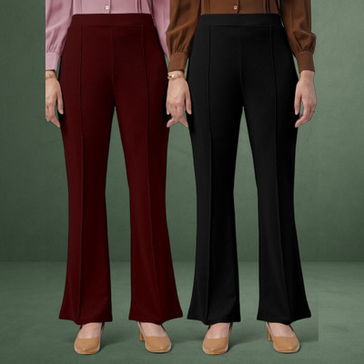 nitafashion Loose Fit Women Maroon, Black Trousers