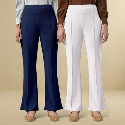 Anitafashion Comfort Fit, Regular Fit Women Dark Blue, White Trousers