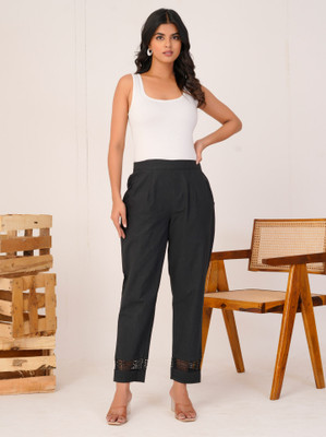 Wow Weave Regular Fit, Straight Fit Women Black Trousers