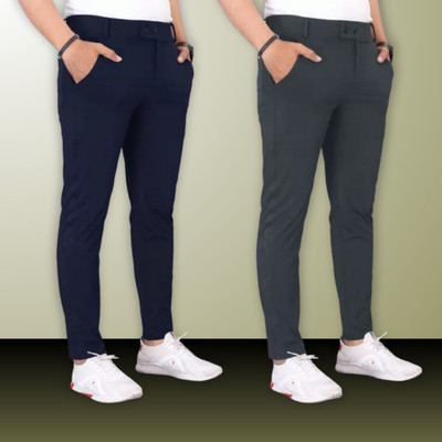 GIBBONTE Slim Fit Men Blue, Grey Trousers