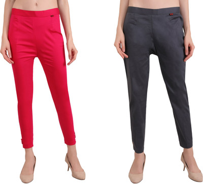 EZIA OUTFIT Slim Fit Women Red, Grey Trousers
