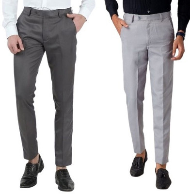 rishi Regular Fit Men Grey, Silver Trousers