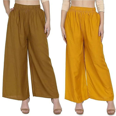 ABE Regular Fit Women Yellow, Brown Trousers