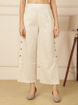 Ranng Label Regular Fit Women Beige Trousers