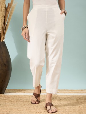 D K W Regular Fit Women White Trousers