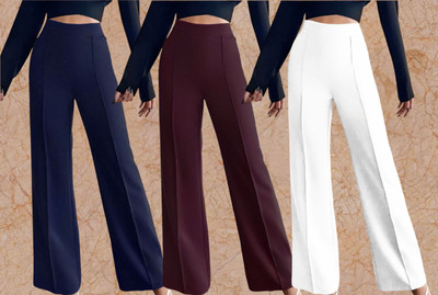Kasendra Regular Fit Women Blue, Maroon, White Trousers