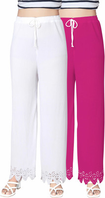HouseOfCommon Straight Fit Women Pink, White Trousers