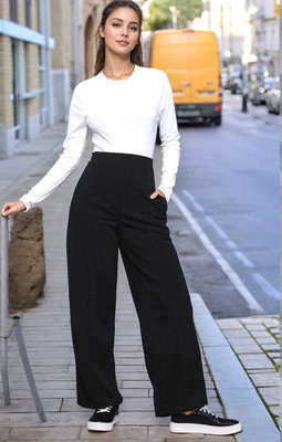 Dwarros Loose Fit Women Black Trousers