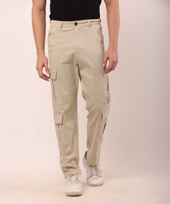 Ice Blue Straight Fit Men Beige Trousers