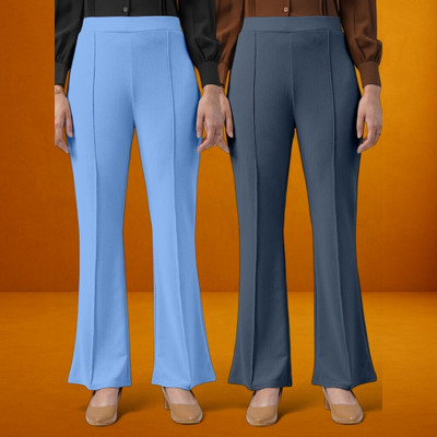 Anitafashion Comfort Fit, Regular Fit Women Light Blue, Grey Trousers