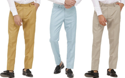 LAHSUAK Regular Fit Men Khaki, Light Blue, Beige Trousers