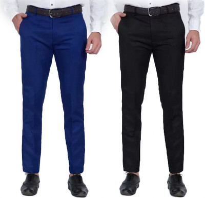 AS FASHION Regular Fit Men Dark Blue, Black Trousers