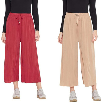 Khdijh Creation Regular Fit, Comfort Fit Women Maroon, Beige Trousers