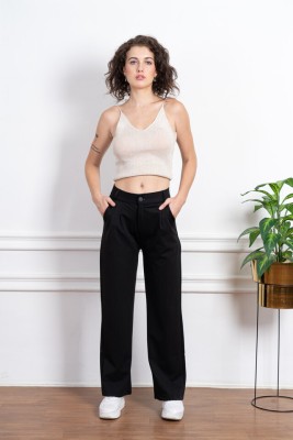 Pop Stitch Regular Fit Women Black Trousers