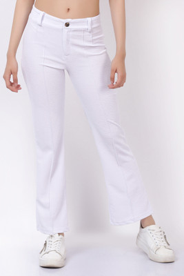 CLOTHINK India Regular Fit Women White Trousers