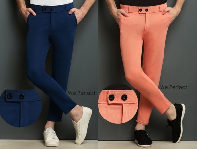We Perfect Slim Fit Men Blue, Pink Trousers