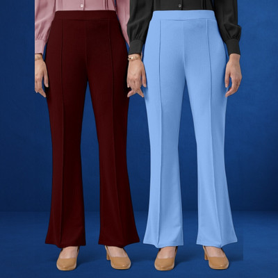 Anitafashion Comfort Fit, Regular Fit Women Maroon, Light Blue Trousers