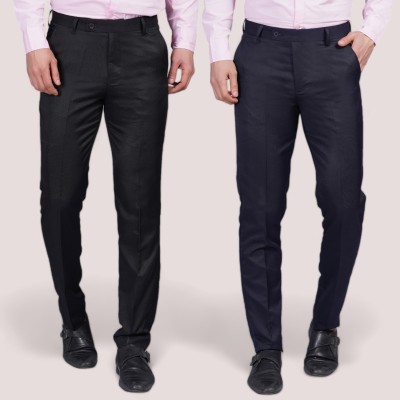 FUKUSO Regular Fit Men Black, Dark Blue Trousers