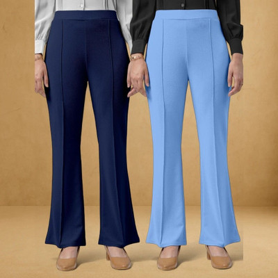 HouseOfCommon Comfort Fit, Regular Fit Women Dark Blue, Light Blue Trousers