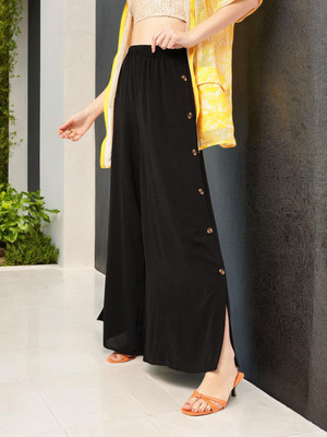 Dressberry Flared Women Black Trousers