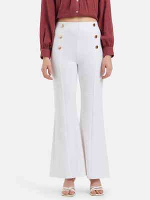 KAZO Flared Women White Trousers