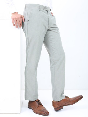 HIGHLANDER Elasticated Waist Band & Turn Up Hem Smart Regular Fit Men Light Green Trousers
